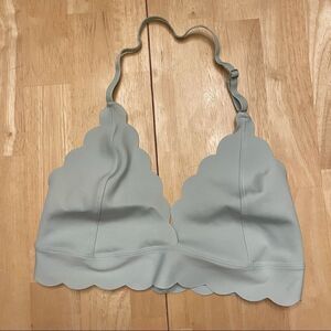 Real Sage Green Scallop Halter Bralette L